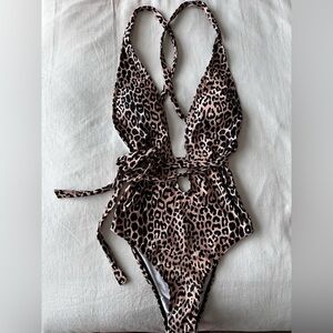 Leopard Print Halter Swimsuit